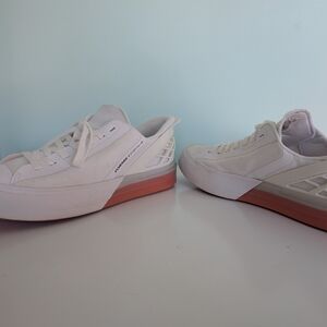White Low-Top Sneakers with Coral Gradient Sole